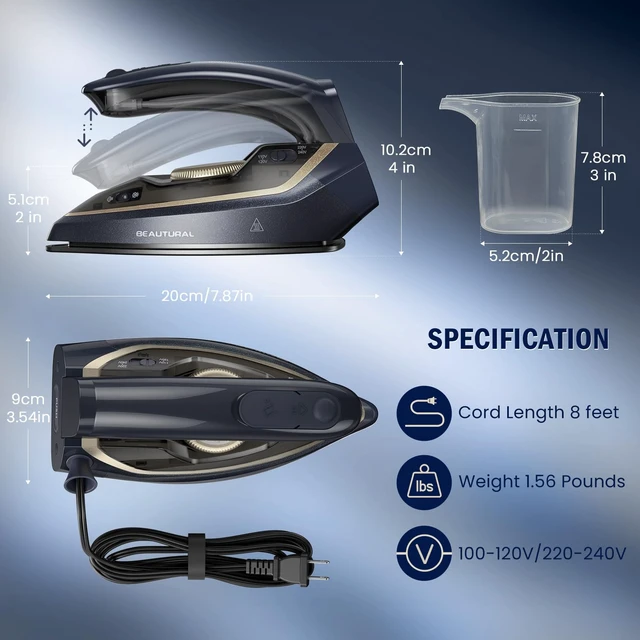 Alt view image 7 of 7 - Mini Travel Iron for Clothes with Dual Voltage, 1000 Watts | Burst of Steam, Foldable Handheld, Fast Heating, Adjustable Thermostat Dial, Ideal for Sewing, Quilting and Handcraft