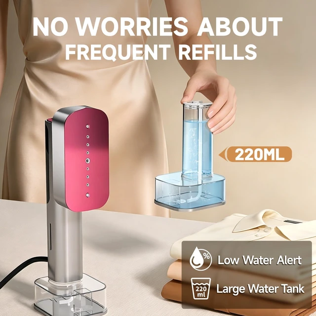 Alt view image 3 of 7 - Travel Steamer for Clothes,Portable Handheld Garment Steamer & Iron | 1200W 10s Heat Up,220ML Tank,Self-Clean,6Mode LCD Display Clothes Steamer for Travel, Home, Office (110V-120V)