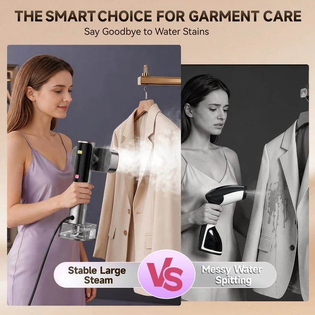 Alt view image 7 of 7 - Travel Steamer for Clothes,Portable Handheld Garment Steamer & Iron | 1200W 10s Heat Up,220ML Tank,Self-Clean,6Mode LCD Display Clothes Steamer for Travel, Home, Office (110V-120V)