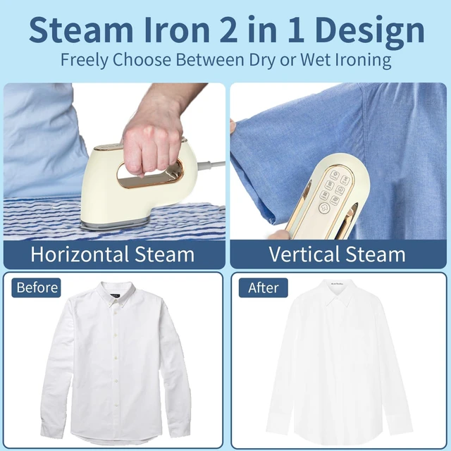 Alt view image 2 of 7 - Portable Travel Steamer Iron for Clothes: Mini Handheld Garment Steam Ironing Machine for Clothing - Professional Small Size Hand Held Traveling Fabric Steamers for Wrinkle on Dress Shirt (Beige)