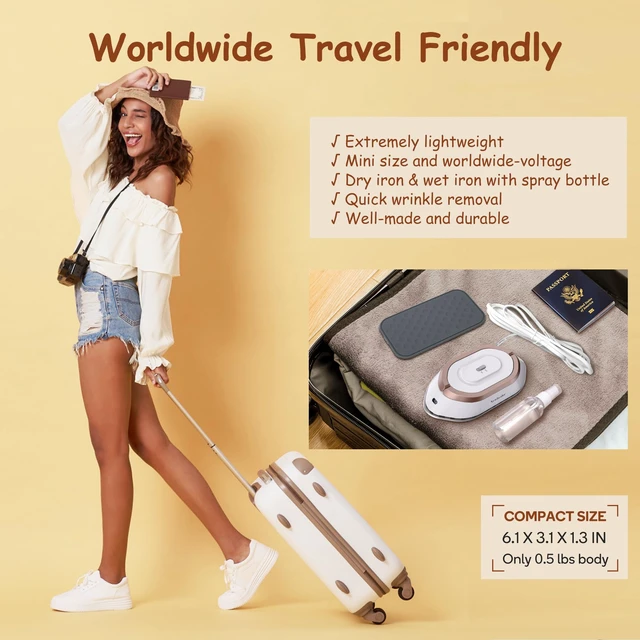 Alt view image 2 of 7 - Travel Iron Set, 100-240V Mini Dry Iron for Clothes (No Steam) | Max 300W, Heats in 60s, 302 Ceramic Soleplate, Handy Heat Press, 0.5lbs Lightweight for Quick Touch-ups Worldwide
