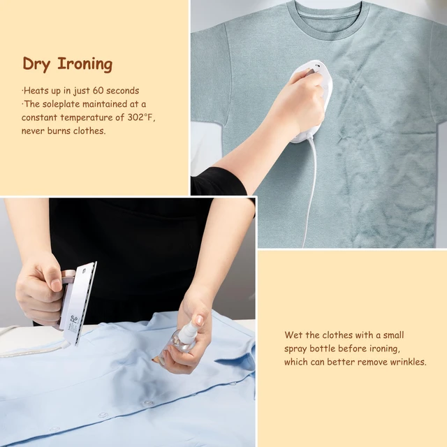 Alt view image 6 of 7 - Travel Iron Set, 100-240V Mini Dry Iron for Clothes (No Steam) | Max 300W, Heats in 60s, 302 Ceramic Soleplate, Handy Heat Press, 0.5lbs Lightweight for Quick Touch-ups Worldwide