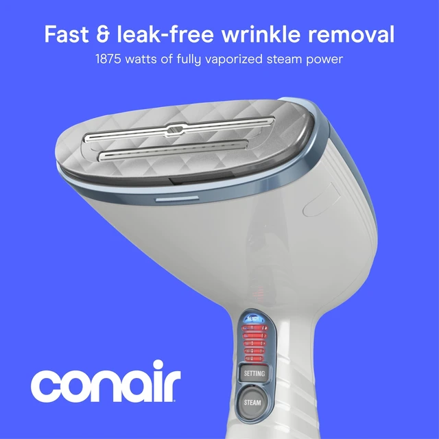 Alt view image 2 of 7 - Handheld Steamer for Clothes & Upholstery, 3 Attachments, White/Blue | Powerful 1875W clothes steamer with 7.3 oz. water tank and 5 steam settings heats up in 40 seconds and runs for 20 minutes