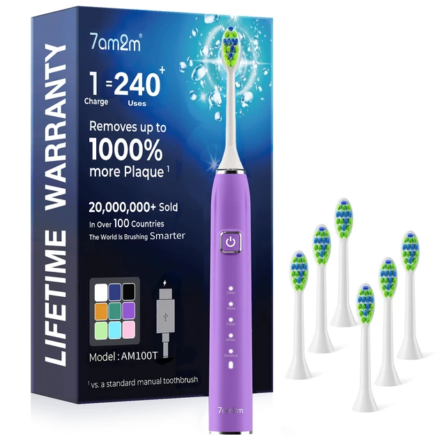 Main image of Sonic Electric Toothbrush for Adults,Type-C Charging Run for 120 Days | 6 Brush Heads & 5 Modes, 40000VPM Powered Rechargeable Toothbrush, Smart Timer, IPX7 Waterproof, Travel&Home Use, Purple