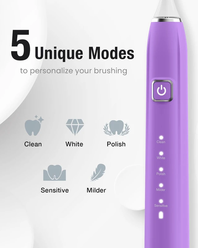 Alt view image 5 of 7 - Sonic Electric Toothbrush for Adults,Type-C Charging Run for 120 Days | 6 Brush Heads & 5 Modes, 40000VPM Powered Rechargeable Toothbrush, Smart Timer, IPX7 Waterproof, Travel&Home Use, Purple