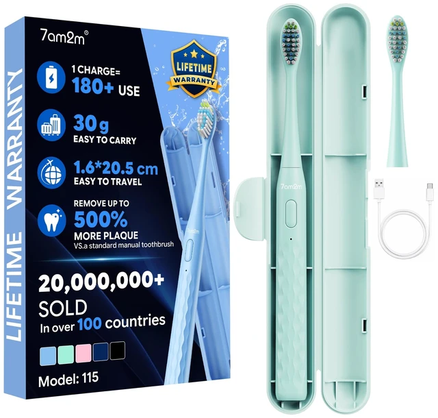 Main image of Sonic Travel Electric Toothbrush for Adults&Kids, Travel Case&2 Brush Heads, 1 Charge for 90 Days, Type-C Rechargeable Sonic Toothbrush, Compact Design for Daily/Travel Use-Green