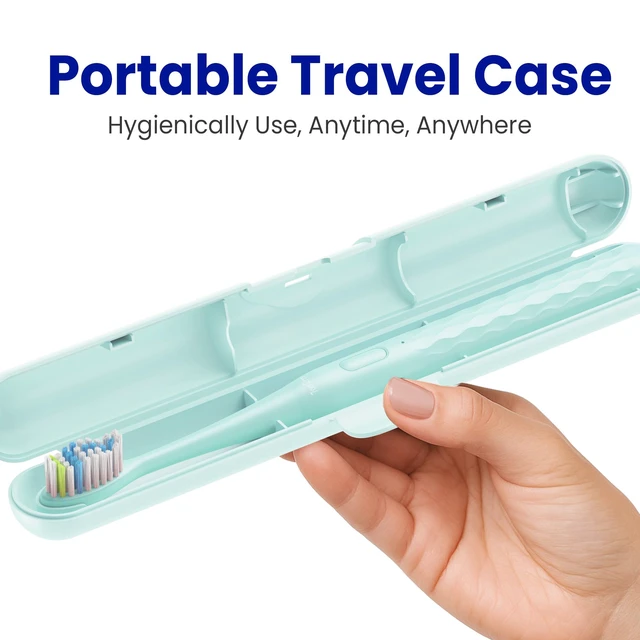Alt view image 2 of 7 - Sonic Travel Electric Toothbrush for Adults&Kids, Travel Case&2 Brush Heads, 1 Charge for 90 Days, Type-C Rechargeable Sonic Toothbrush, Compact Design for Daily/Travel Use-Green