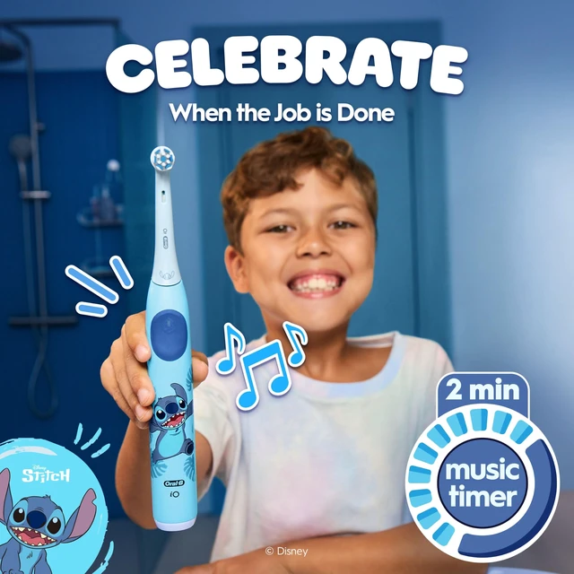 Alt view image 5 of 7 - iO Kids Limited Rechargeable Electric Powered Toothbrush, Stitch - Automatic Pressure Sensor - 3 Cleaning Settings - Music Timer - 28 Day Battery Life - Travel Case