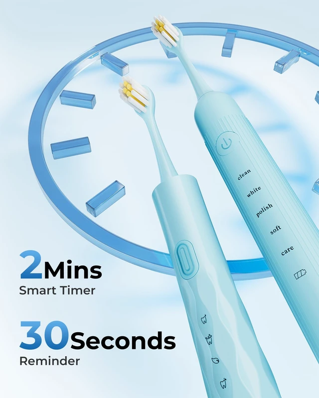 Alt view image 5 of 7 - 2 Pack Electric Toothbrush for Adults, USB Rechargeable Sonic Toothbrush with 12 Brush Heads, Smart Timer, 6 Modes, 2-Hour Fast Charge Last 30 Days