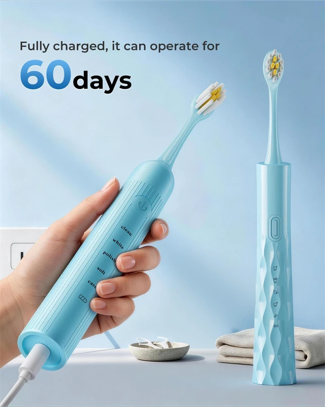 Alt view image 7 of 7 - 2 Pack Electric Toothbrush for Adults, USB Rechargeable Sonic Toothbrush with 12 Brush Heads, Smart Timer, 6 Modes, 2-Hour Fast Charge Last 30 Days