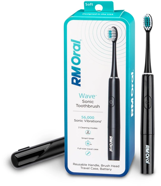 Main image of Wave Sonic Toothbrush, Battery Toothbrush with Soft Bristles, Black | Adult Toothbrush with 56,000 Sonic Vibrations to brush teeth, soft bristle toothbrush, travel toothbrush for cleaner teeth