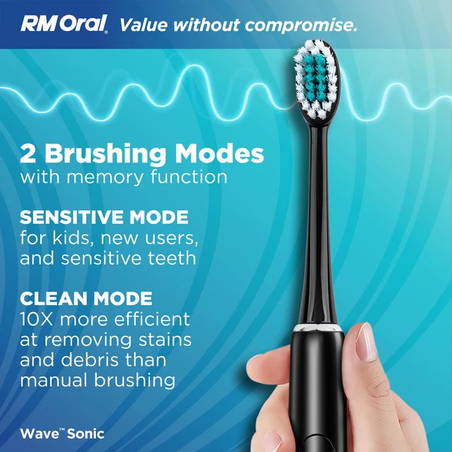 Alt view image 4 of 7 - Wave Sonic Toothbrush, Battery Toothbrush with Soft Bristles, Black | Adult Toothbrush with 56,000 Sonic Vibrations to brush teeth, soft bristle toothbrush, travel toothbrush for cleaner teeth