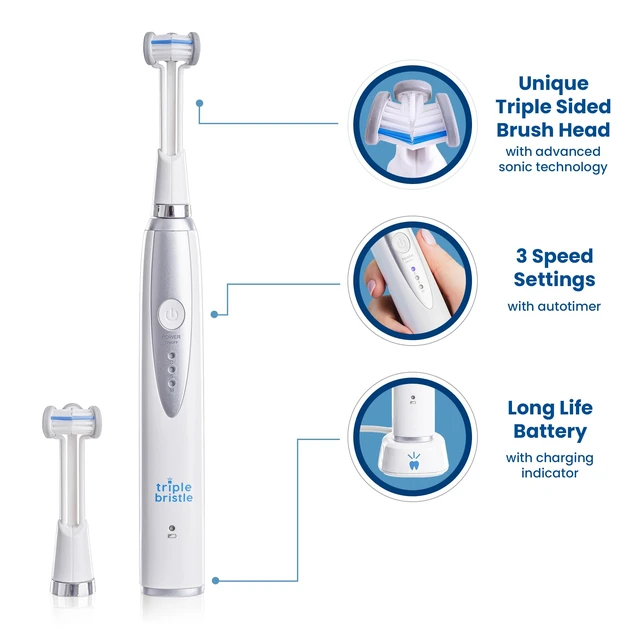 Alt view image 2 of 7 - Kids Sonic Three Sided Toothbrush, 1 Pack | Clean Teeth and Gums, Dentist Created and Approved, Fun Sticker Rewards, Rechargeable