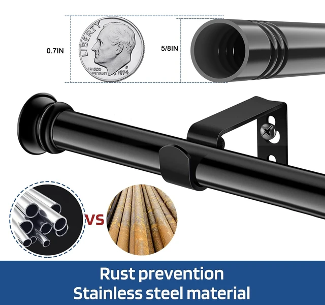 Alt view image 2 of 7 - Small Curtain Rods 30-45 Inch 5/8 Inch Standard Decorative Black with Brackets Easy to Install for Windows Bedroom Living Room Kitchen