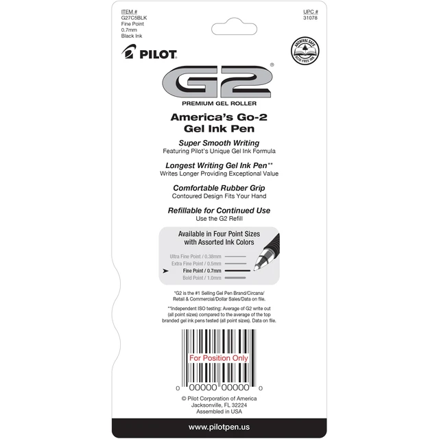 Alt view image 3 of 6 - PILOT G2 Premium Gel Pens, Fine Point 0.7mm, Black Ink, 5-Pack