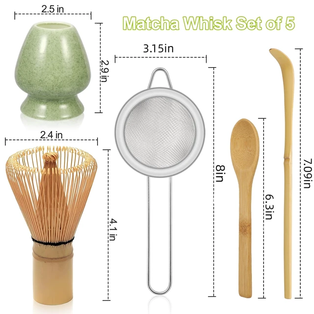 Alt view image 3 of 7 - Matcha Whisk Set, Matcha Making Kit Whisk, Ceramic Whisk Holder, Bamboo Scoop, Powder Starter Sifter, Spoon Japanese Tea Tools Unique Gifts for Women/Men Mom/Dad, Birthday Gift for Friend/Family
