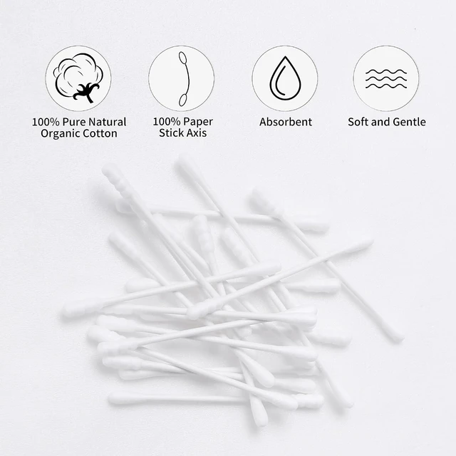 Alt view image 4 of 7 - Cotton Swabs Spiral - 200 Count Organic Cotton Buds Double Side Tightly Wrapped Cotton Tips Paper Stick Soft Gentle Lint-Free Cruelty-Free, Round & Spiral (White)