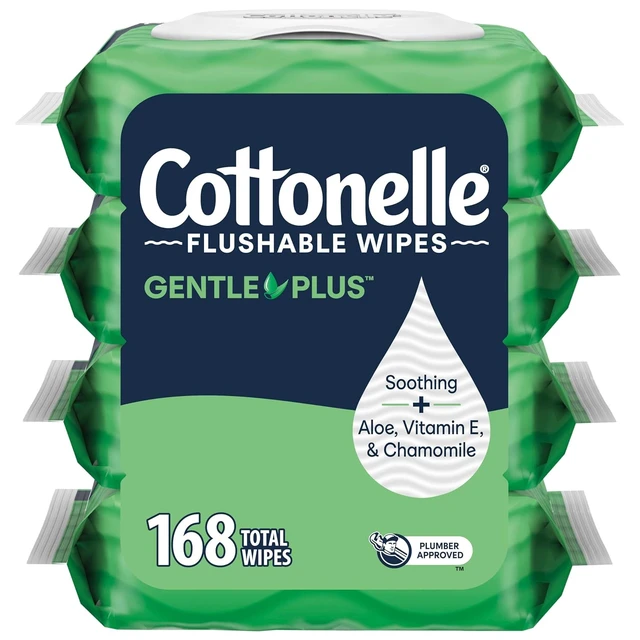 Main image of Cottonelle GentlePlus Flushable Wipes, 4 Packs, 42 Wipes per Pack