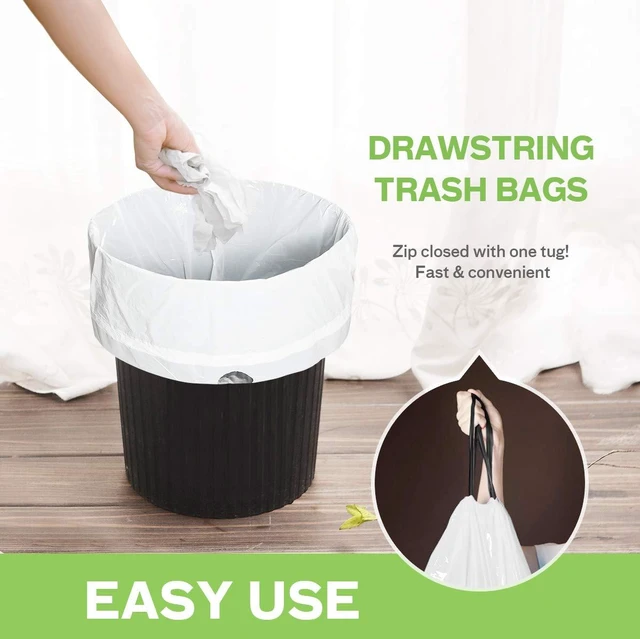 Alt view image 6 of 7 - Teivio 4 Gallon Small Drawstring Trash Bags, 72 Count White Garbage Bags, Small Plastic Bin Liners fit 3.3,3.5-4 Gal Waste Bin for Bathroom, Kitchen, Bedroom, Office, Pet Litter, Household Daily Use