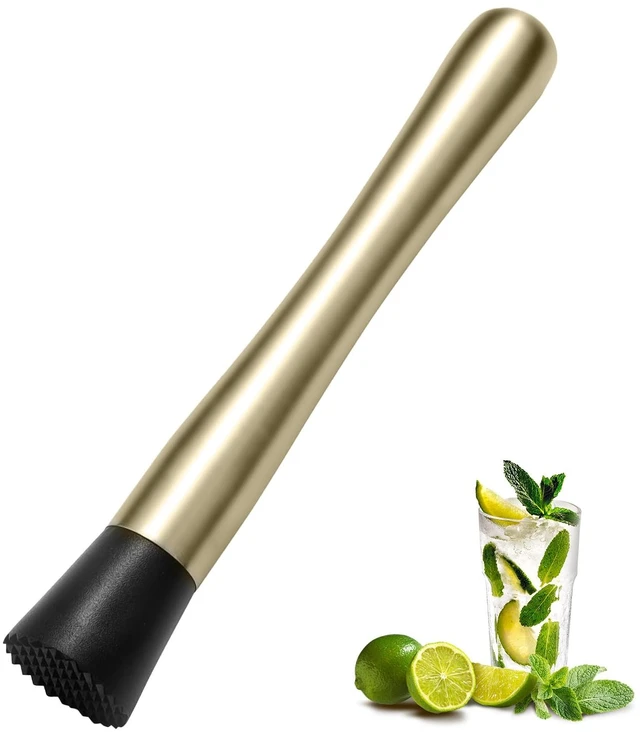 Main image of 8 Inch Stainless Steel Cocktail Muddler and Mixing Spoon Home Bar Tool Set - Create Delicious Mojitos Old Fashioned/Mint Julep/Other Fruit Based Drinks (Gold)