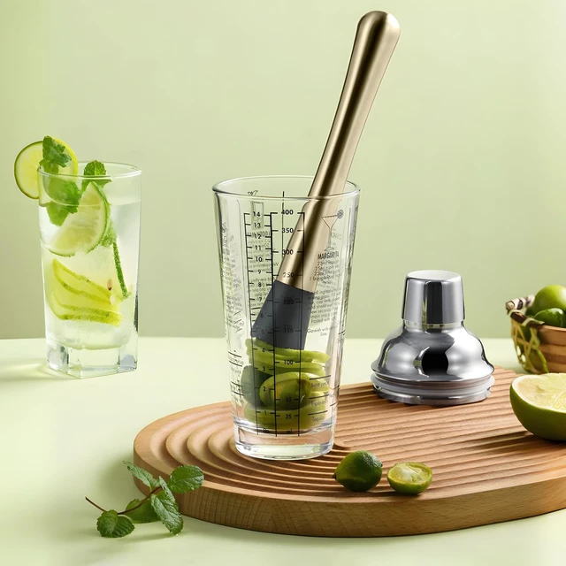 Alt view image 2 of 6 - 8 Inch Stainless Steel Cocktail Muddler and Mixing Spoon Home Bar Tool Set - Create Delicious Mojitos Old Fashioned/Mint Julep/Other Fruit Based Drinks (Gold)