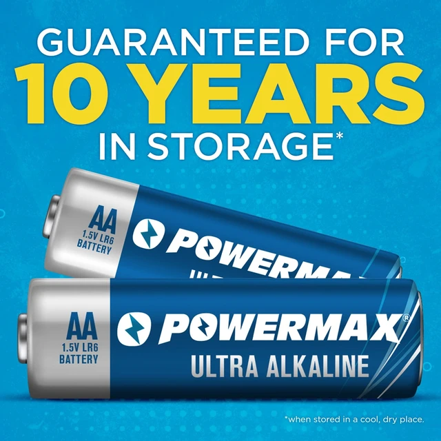 Alt view image 6 of 6 - Powermax AA Alkaline Batteries 12-Pack, Double A, Long Lasting Power, 1.5V, Leak Resistant, 10-Year Shelf Life, Reclosable Packaging for Home and Office