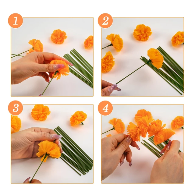 Alt view image 3 of 6 - 30 Pcs Artificial Marigold Flowers,2" Silk Marigold Flower Heads with Stems,Orange Flowers Artificial for Diwali Decor,Indian Wedding,Home,DIY Wreath Garland,Day of The Dead Decorations