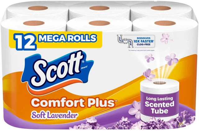 Main image of Scott ComfortPlus Scented Tube Toilet Paper, 12 Rolls, 310 Sheets per Roll