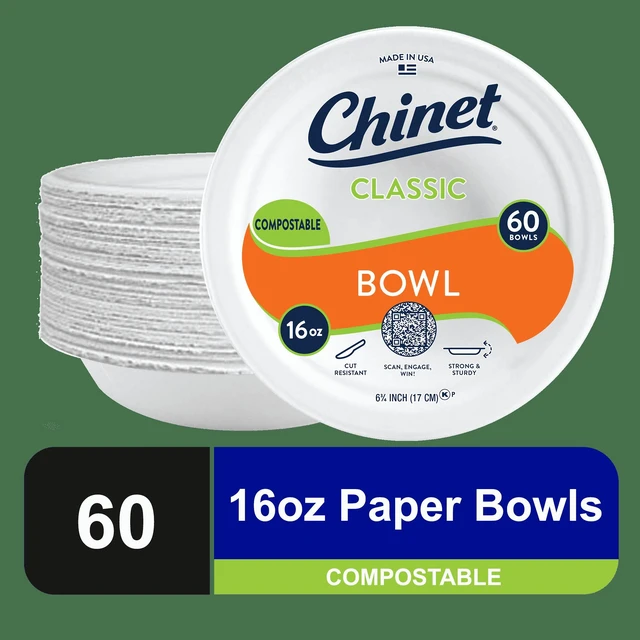 Main image of Chinet Classic Premium Disposable Paper Bowls, 16oz, White, 60 Count