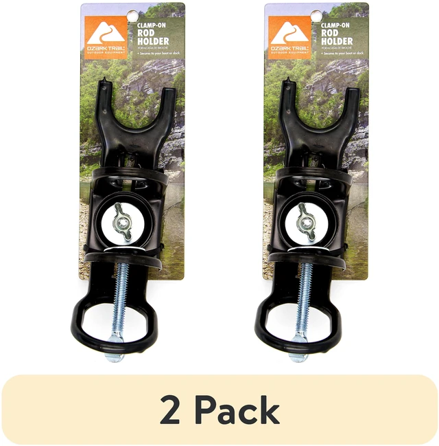 Main image of (2 pack) Ozark Trail Adjustable Clamp-On Fishing Rod Holder with Rubber-Coated Clamp for Flat Mounting Surfaces