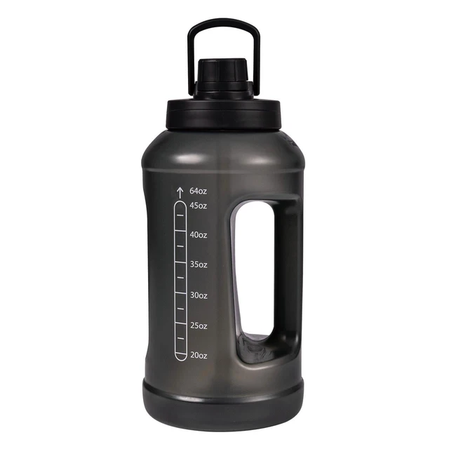 Alt view image 3 of 6 - Mainstays Water Bottle, 64 fl oz, Translucent Black, 2-in-1 Straw/Chug Lid, Plastic