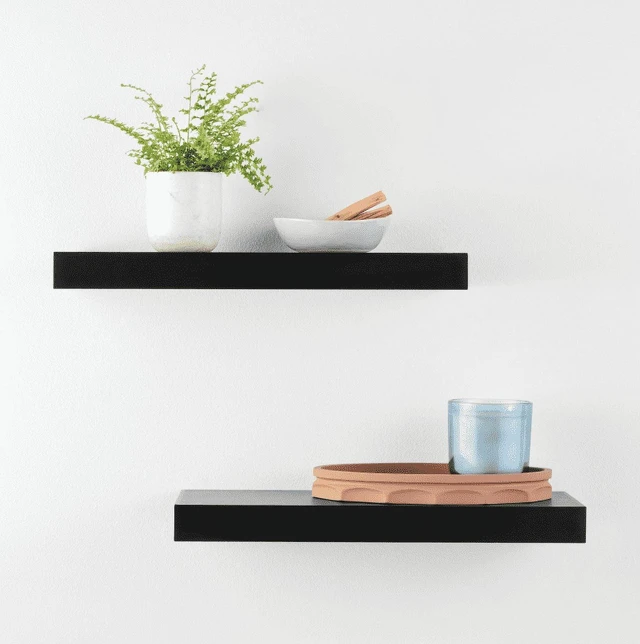 Main image of Mainstays Black Floating Shelves, 16.5 in, Set of 2