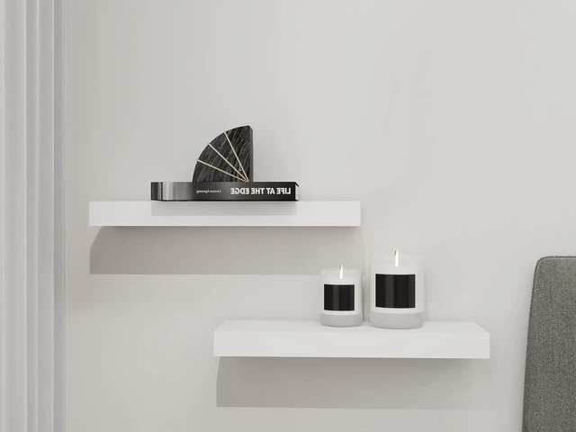 Alt view image 2 of 6 - Mainstays White 16.5" Wood Floating Shelves, Set of 2