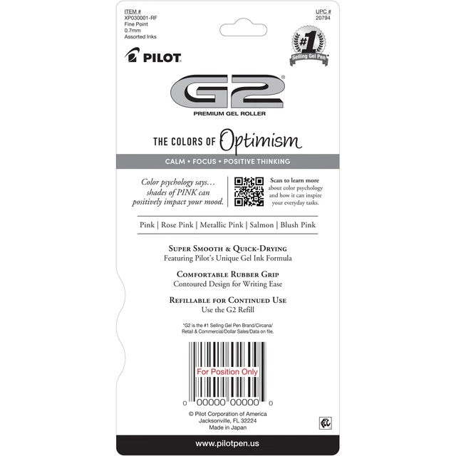 Alt view image 4 of 5 - Pilot G2 Retractable Gel Pens, Pink Premium, 0.7mm Fine Point, Assorted Colors, 5 Count