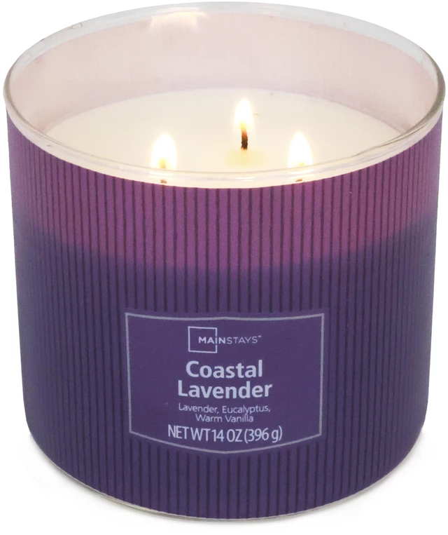 Main image of Mainstays Coastal Lavender 3-Wick Decorative Wrap Candle, 14 oz