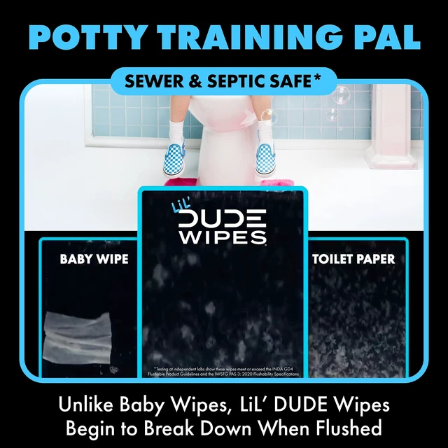 Alt view image 6 of 6 - LiL' DUDE Pocket Packs Flushable Wipes, Extra Large Fragrance Free Wet Wipes, 8 Count, 6 Pack