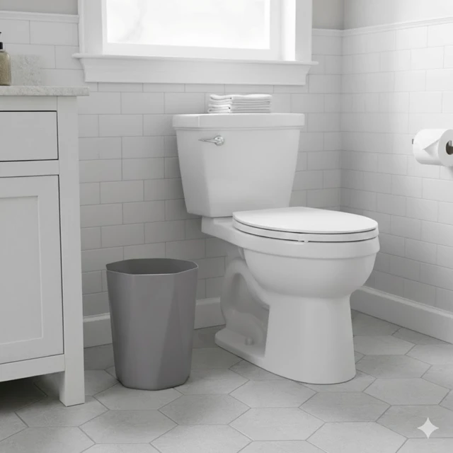 Alt view image 4 of 6 - Mainstays 5 gal Gray Geometric Bathroom Wastebasket, Open Top, Polypropylene Plastic