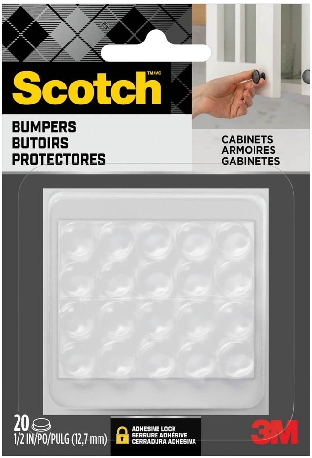 Main image of Scotch Adhesive Bumper Pads, Clear, Rubber Cabinet Door Stoppers, Self-Stick, 1/2 inch., 20 Pack