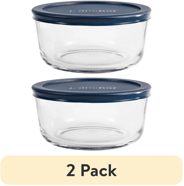 Main image of (2 pack) Anchor Hocking Glass Food Storage Container with Lid, 4 Cup Round