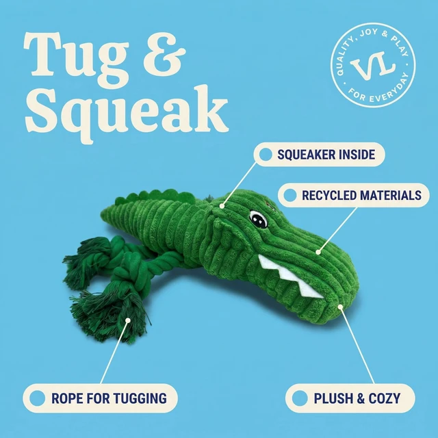 Alt view image 5 of 6 - Vibrant Life Green Alligator Plush Dog Toy with Squeaker, Chew Level 3