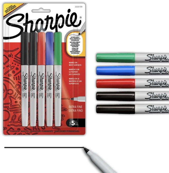 Main image of Sharpie Permanent Markers, Water- and Fade-Resistant, Extra Fine Point (0.4mm), Assorted, 5 Count