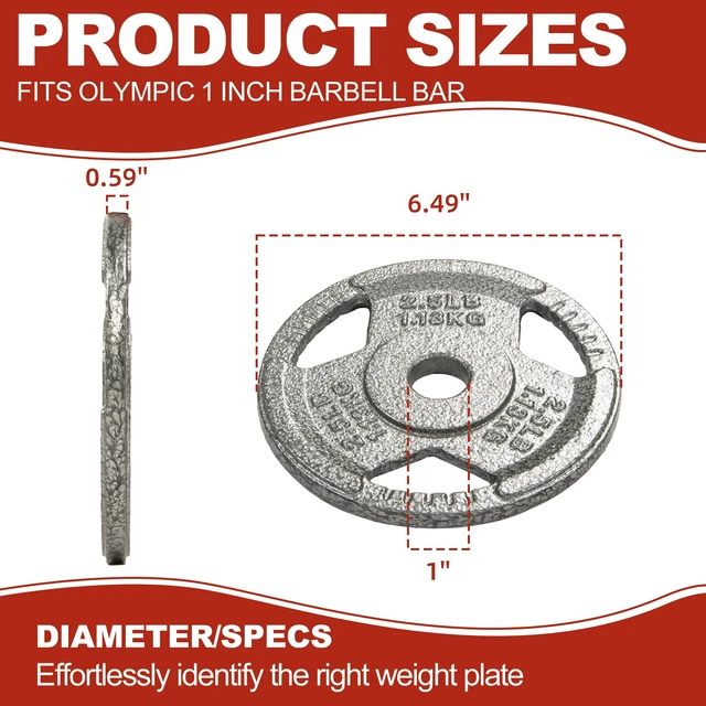 Alt view image 5 of 7 - Signature Fitness 1-Inch Cast Iron Weight Plates Standard Barbell Plates for Strength and Resistance Training, Multiple Sizes Available