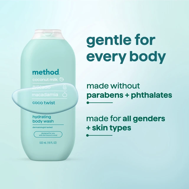 Alt view image 6 of 6 - method Body Wash, Coco Twist - Leaves Skin Feeling Soft & Moisturized, Made Without Parabens, Notes of Coconut Milk, Avocado & Macadamia, 18 fl oz