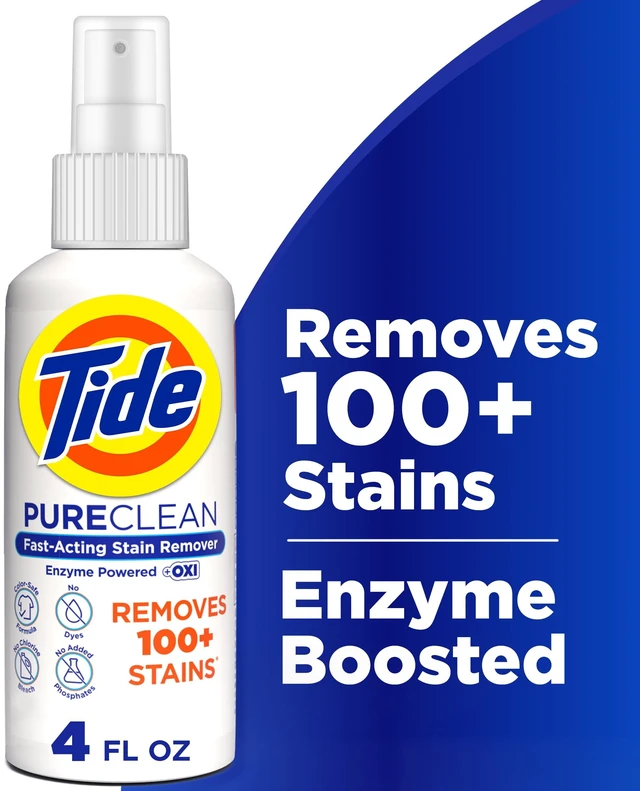Main image of Tide PureClean Stain Remover, Enzyme Powered, With OXI, Fast-Acting and Color-Safe Formula, 4 fl oz