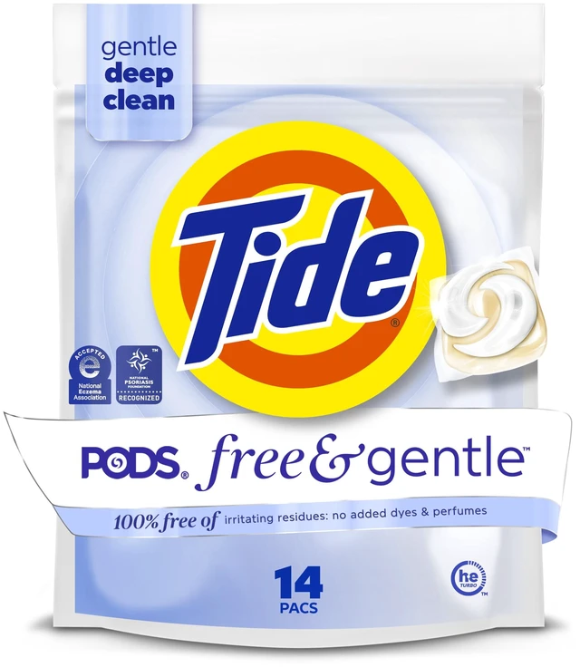 Main image of Tide PODS Laundry Detergent Soap Pacs, Free and Gentle, Hypoallergenic, Unscented, 14 Count