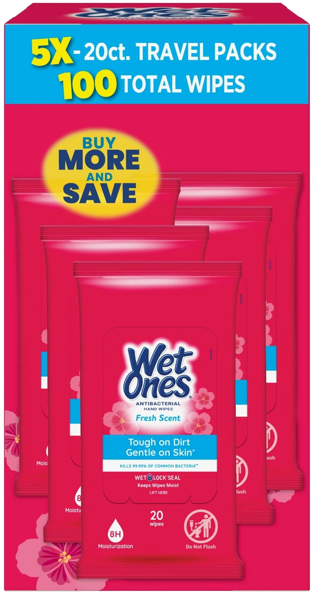Main image of Wet Ones Antibacterial Hand Wipes, Fresh Scent, 20 Each (5 Pack)