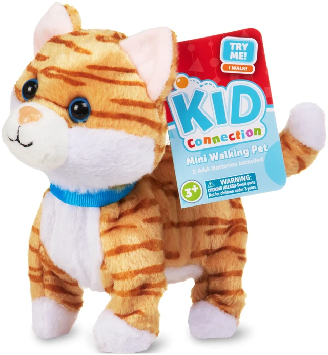 Main image of Kid Connection Miniature Electronic Walking Pet Orange Striped Cat, 6in Height, Toddler Plush Toys