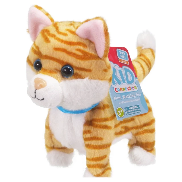 Alt view image 2 of 6 - Kid Connection Miniature Electronic Walking Pet Orange Striped Cat, 6in Height, Toddler Plush Toys