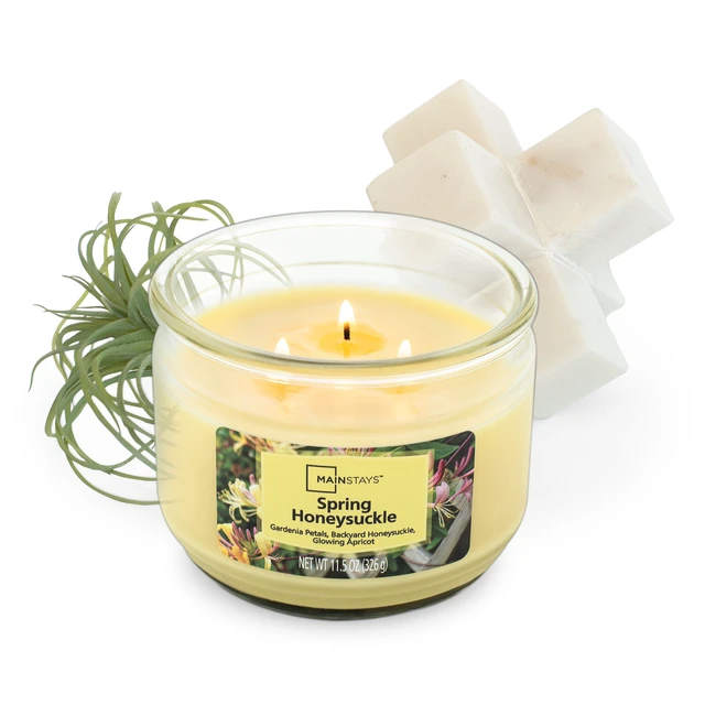Alt view image 2 of 6 - Mainstays Spring Honeysuckle Scented 3-Wick Glass Jar Candle, 11.5 oz