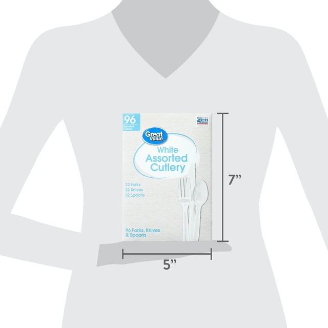 Alt view image 3 of 6 - Great Value Plastic Disposable Cutlery Set, White, 96 Count, 32 Forks, 32 Spoons, 32 Knives